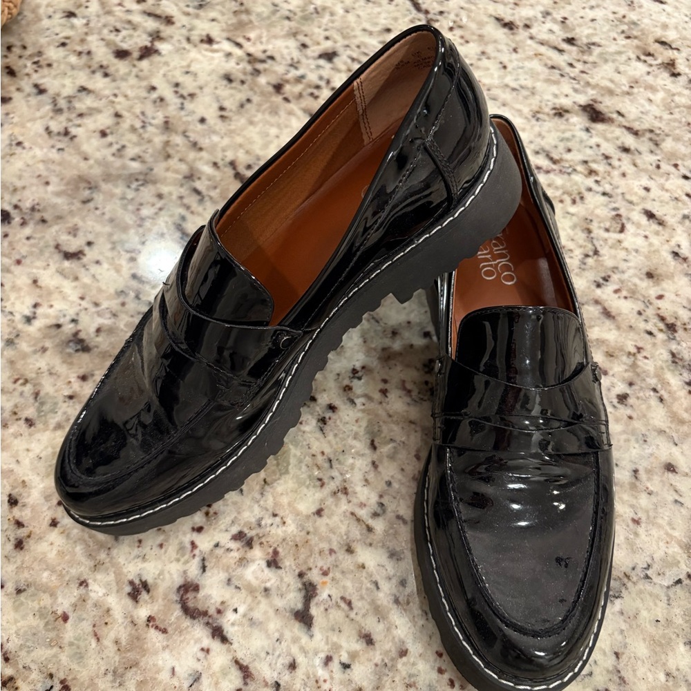 Franco Sarto Cassandra Black  Patent Leather Loafers Size 8.5